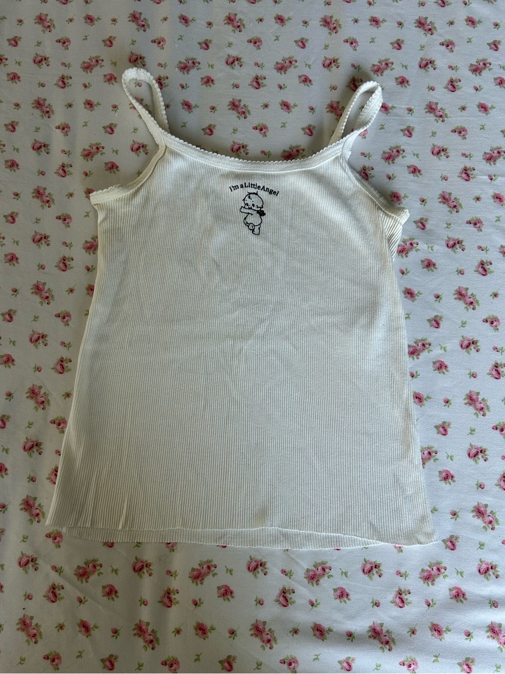 BRANDY MELVILLE Cherub Cream Ribbed Graphic Cami